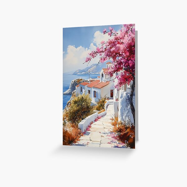Item preview, Serene Pathway in Paros: A Mediterranean Watercolor Scene designed and sold by junkydotcom.