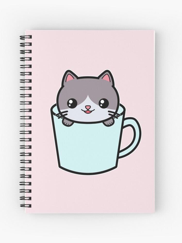 Cuaderno de espiral «Lindo gato Kawaii en una taza de café azul» de  awesomekawaii | Redbubble
