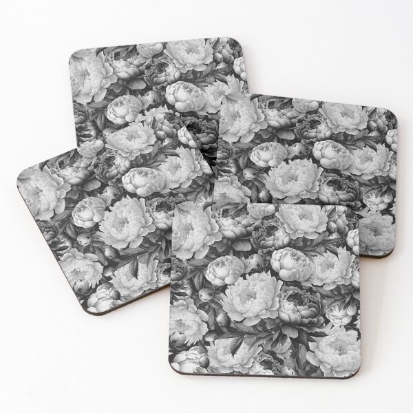 Item preview, Black and white peonies. Monotone floral garden  designed and sold by arsiart.