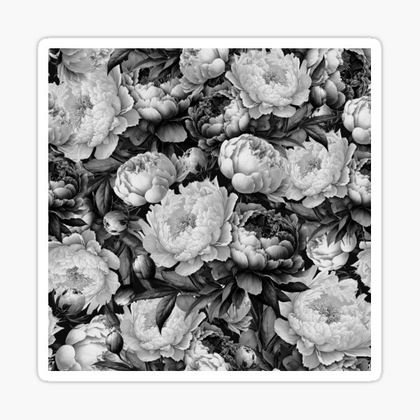 Item preview, Black and white peonies. Monotone floral garden  designed and sold by arsiart.