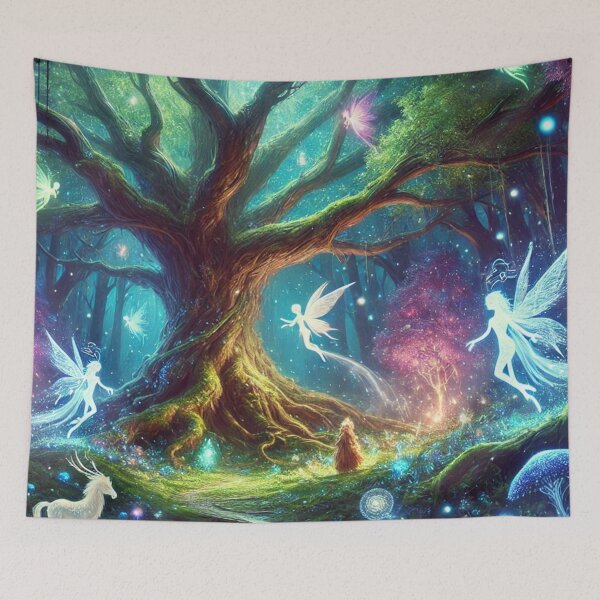 Item preview, Magical Enchanted Forest with Glowing Trees and Mystical Creatures designed and sold by TeslaSt0re.