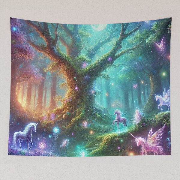 Item preview, Ethereal Forest of Magic with Glowing Trees and Fairytale Creatures designed and sold by TeslaSt0re.