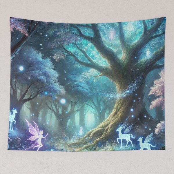 Item preview, Glowing Enchanted Forest with Fairies and Magical Creatures designed and sold by TeslaSt0re.
