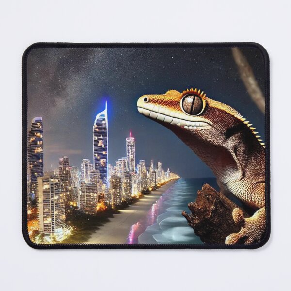 Item preview, Australian Gecko at Night Over Surfers Paradise – Wildlife & Cityscape designed and sold by NocturnalNook.