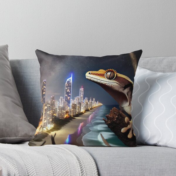 Item preview, Australian Gecko at Night Over Surfers Paradise – Wildlife & Cityscape designed and sold by NocturnalNook.