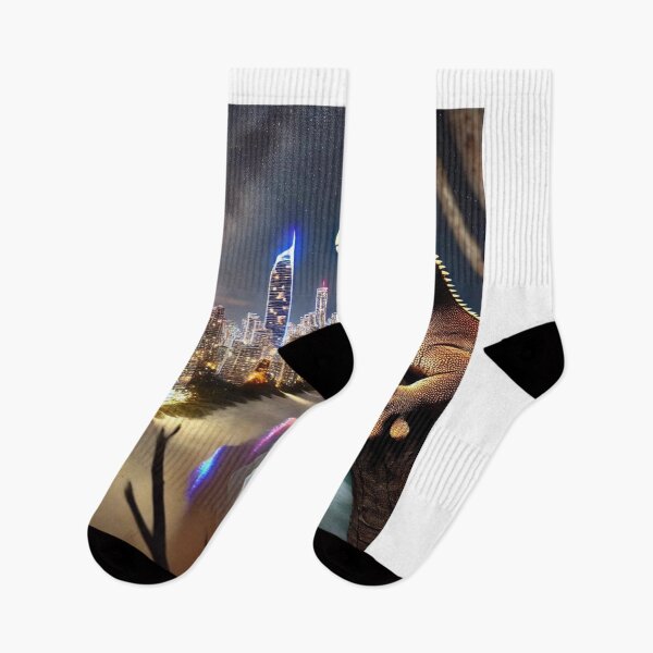 Item preview, Australian Gecko at Night Over Surfers Paradise – Wildlife & Cityscape designed and sold by NocturnalNook.