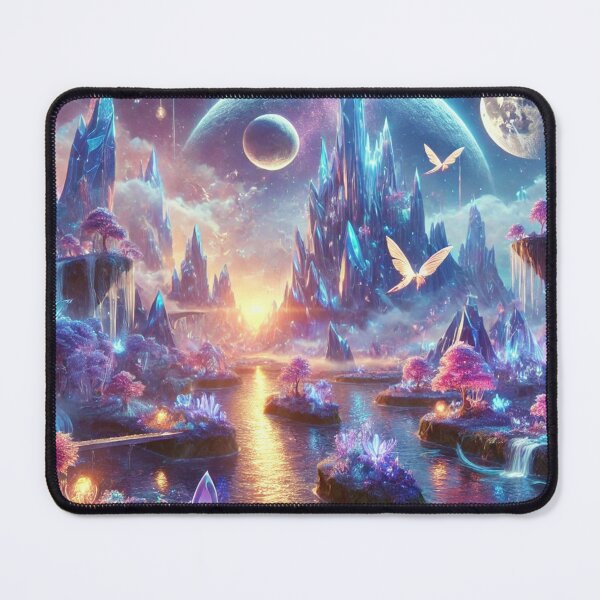 Item preview, Surreal Fantasy World with Glowing Crystal Mountains and Mystical Light designed and sold by TeslaSt0re.