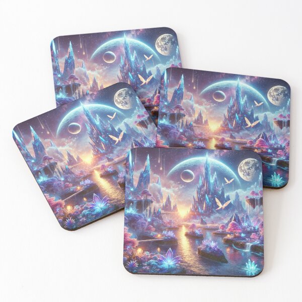 Item preview, Surreal Fantasy World with Glowing Crystal Mountains and Mystical Light designed and sold by TeslaSt0re.