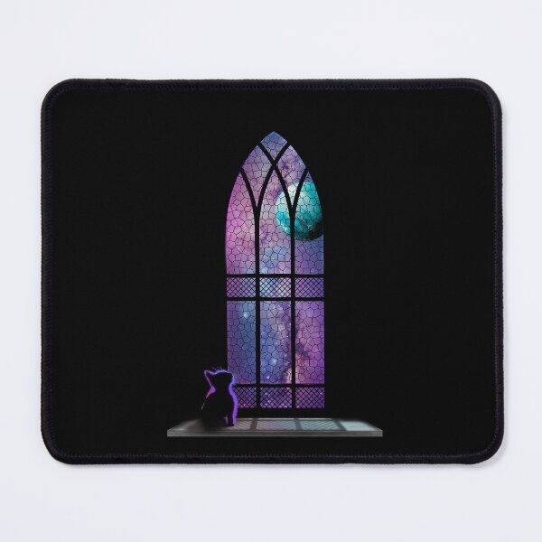 Item preview, Kitten Looking at Colourful Cosmic Scene Through Church Window designed and sold by Iiswaz.