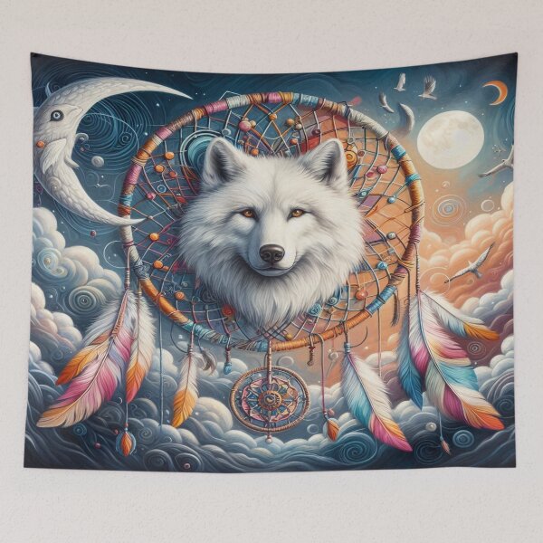 Item preview, Dreamcatcher with white wolf: Mystical connection between nature and spirituality in the style of Picasso designed and sold by FotoworldEdel.