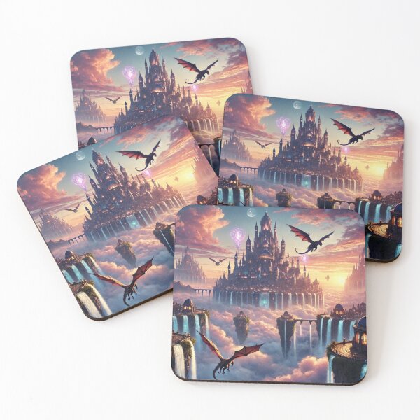 Item preview, Majestic Floating City in the Sky with Waterfalls and Dragons designed and sold by TeslaSt0re.