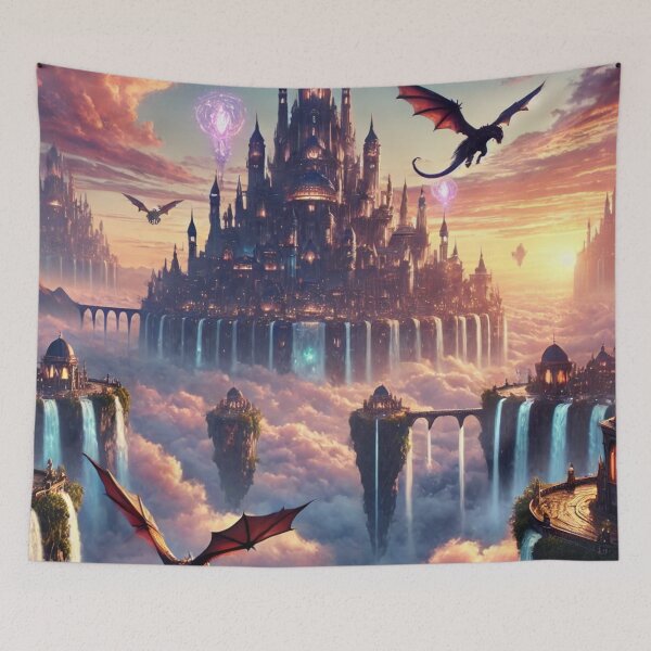 Item preview, Majestic Floating City in the Sky with Waterfalls and Dragons designed and sold by TeslaSt0re.