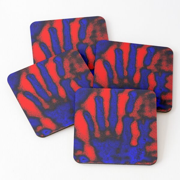 Item preview, Abstract Blue Handprint on Red Background designed and sold by SXW Designs.