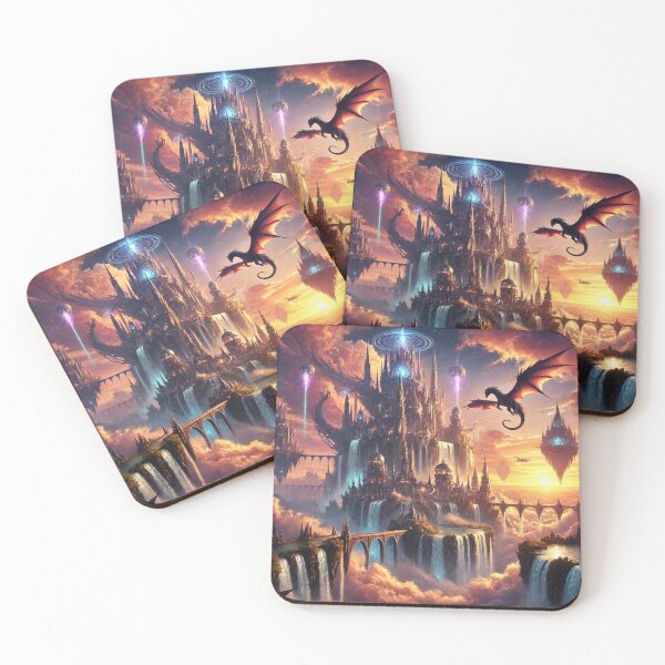 Item preview, Majestic Floating Castle Surrounded by Waterfalls and Guarded by Dragons designed and sold by TeslaSt0re.