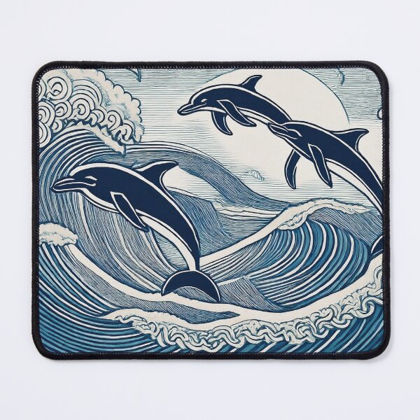 Item preview, Jumping Dolphins Linocut Style Illustration designed and sold by Adam Regester.