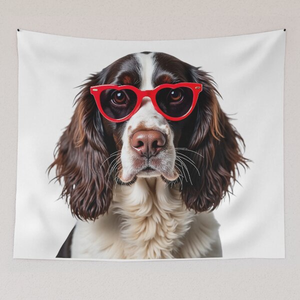 Item preview, Funny cool English Springer Spaniel dog wearing a heart shape sunglasses designed and sold by LazyOwlStore.