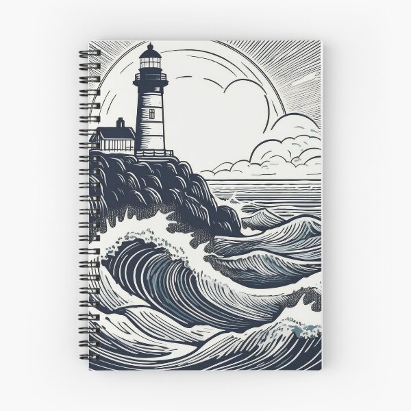 Item preview, Linocut Lighthouse Overlooking A Stormy Sea Illustration designed and sold by Adam Regester.