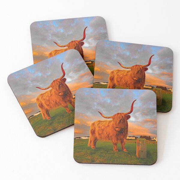 Item preview, Highland Cow on Brora Golf Course at Sunrise designed and sold by sandysshoots.