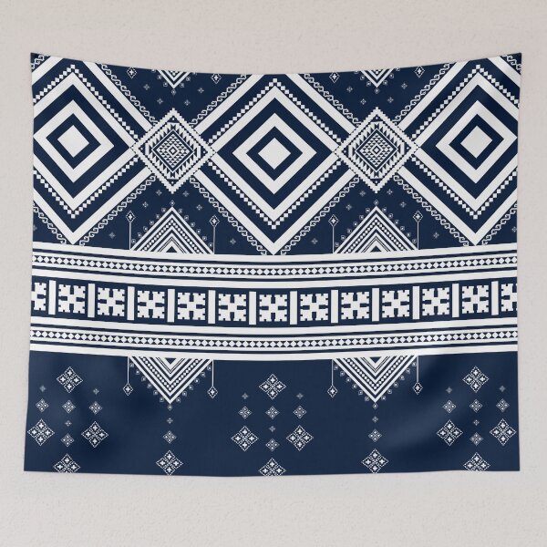 Item preview, Blue and white ethnic detail pattern designed and sold by _Patternique_.