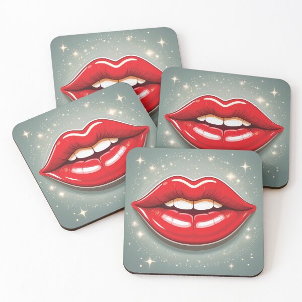 Item preview, A pair of full, red lips set against a light gray background design. designed and sold by HEMRO.