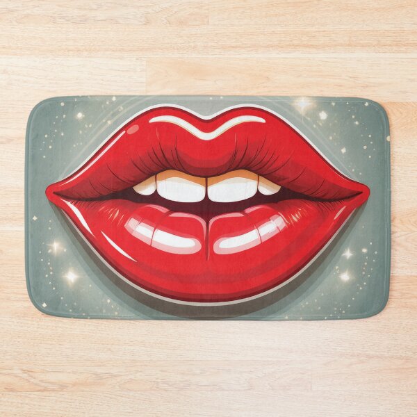 Item preview, A pair of full, red lips set against a light gray background design. designed and sold by HEMRO.