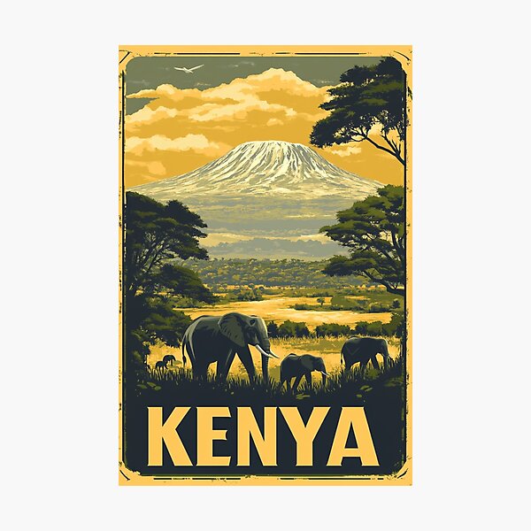 Item preview, A Vintage Travel Illustration of Mount Kenya  designed and sold by GoodOldVintage.