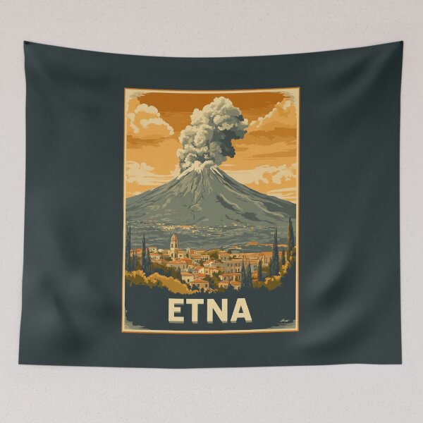 Item preview, A Vintage Travel Illustration of Mount Etna  designed and sold by GoodOldVintage.