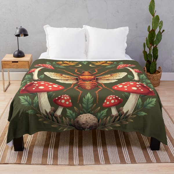 Item preview, Goblincore insect composition with red amanita mushrooms - old botanical illustration nature forest theme designed and sold by Fantasy Cache.