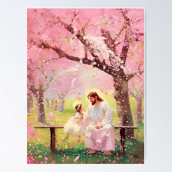 Item preview, jesus talking to little girl in flower garden designed and sold by AIEngine.