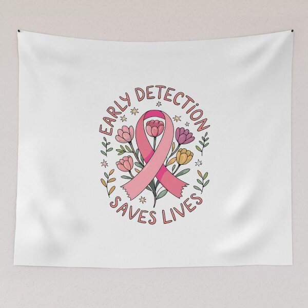Item preview, Early Detection Saves Lives - Whimsical Pink Ribbon Flower Design designed and sold by OwlWorks.
