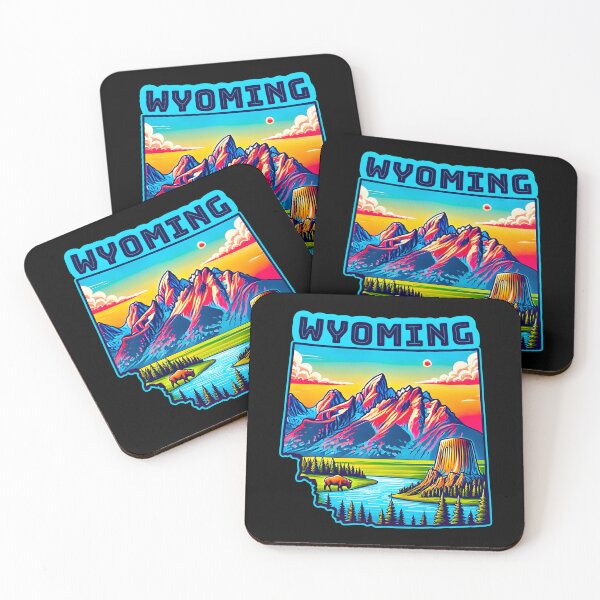 Item preview, Wyoming State Map USA Skyline and Landmarks Illustration- travel souvenir art designed and sold by Unitepeople.