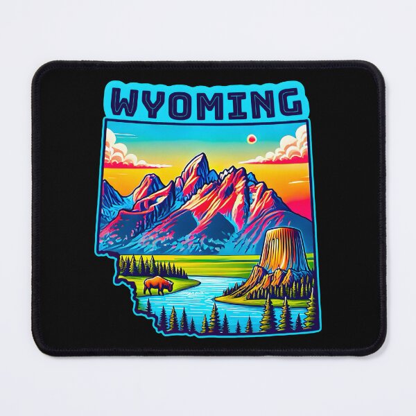 Item preview, Wyoming State Map USA Skyline and Landmarks Illustration- travel souvenir art designed and sold by Unitepeople.