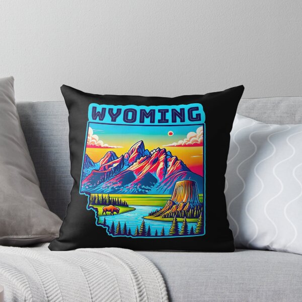 Item preview, Wyoming State Map USA Skyline and Landmarks Illustration- travel souvenir art designed and sold by Unitepeople.