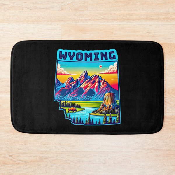 Item preview, Wyoming State Map USA Skyline and Landmarks Illustration- travel souvenir art designed and sold by Unitepeople.
