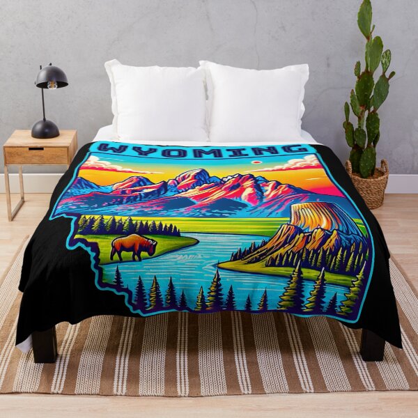 Item preview, Wyoming State Map USA Skyline and Landmarks Illustration- travel souvenir art designed and sold by Unitepeople.