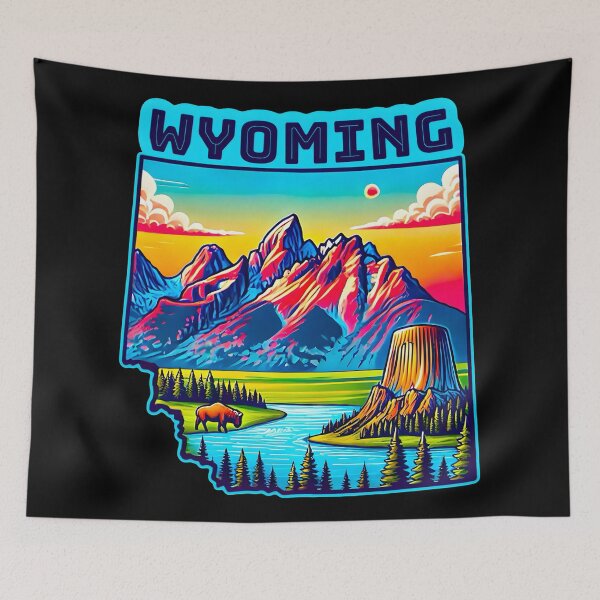 Item preview, Wyoming State Map USA Skyline and Landmarks Illustration- travel souvenir art designed and sold by Unitepeople.