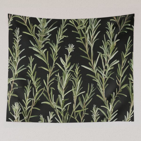 Item preview, Black Rosemary Mediterranean Herbs and Healing Plants Herbal Allover Pattern designed and sold by DreamCraze.