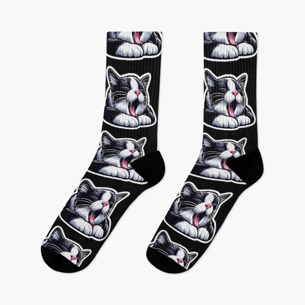Item preview, Black and White Cat Yawning designed and sold by plushism.