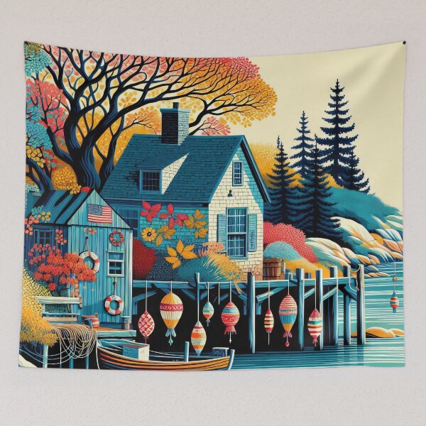 Item preview, Fishing Shack on the shore, Rockport Massachusetts by heidiannemorris designed and sold by FOLK ART FUSION.