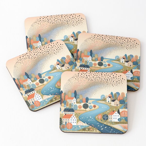 Item preview, Scandinavian Folk Art village murmuration  by heidiannemorris designed and sold by FOLK ART FUSION by heidiannemorris.