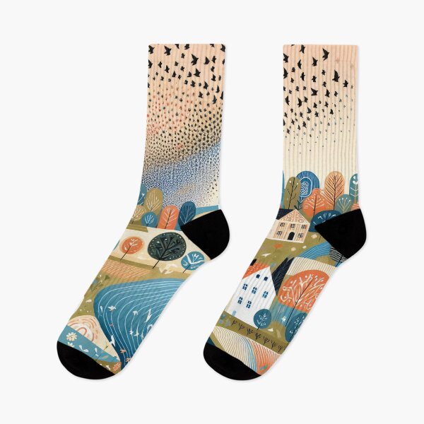 Item preview, Scandinavian Folk Art village murmuration  by heidiannemorris designed and sold by FOLK ART FUSION by heidiannemorris.