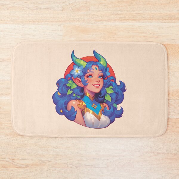 Item preview, Elegant Fantasy Girl with Blue Hair and Green Horns designed and sold by Myndari.