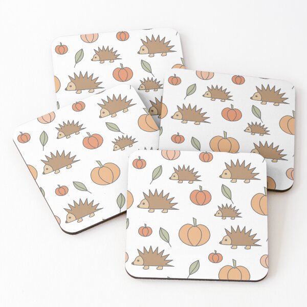 Item preview, Hedgehogs and pumpkins, autumn composition/ brown, orange, green. designed and sold by My-fake-places.