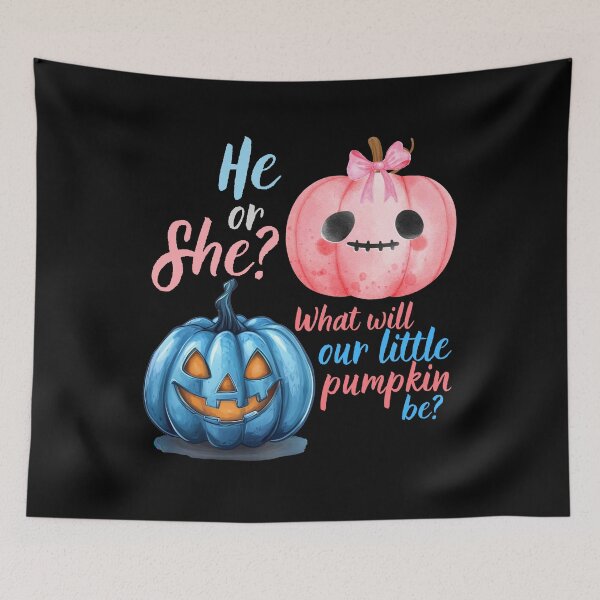 Item preview, He or She What Will Our Little Pumpkin Be Pink and Blue Halloween Pumpkins designed and sold by InfinVibeDesign.