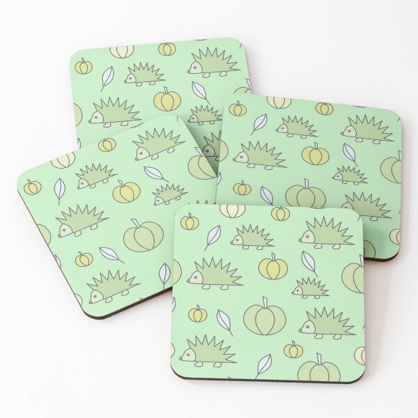 Item preview, Hedgehogs and pumpkins, autumn composition/ pastel colors,green, rotten green, pea green. designed and sold by My-fake-places.