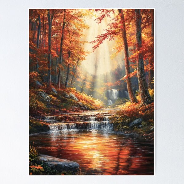 Item preview, Waterfall in the autumn forest at sunrise. designed and sold by MargaretWiktor.