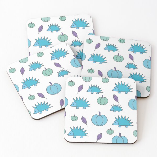 Item preview, Hedgehogs and pumpkins, autumn composition/ vivid colors,blue, purple. designed and sold by My-fake-places.