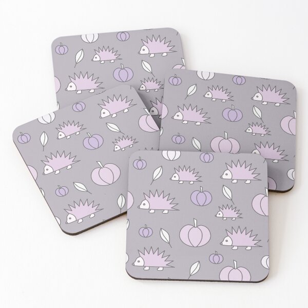 Item preview, Hedgehogs and pumpkins, autumn composition/ light pastel colors,purple, pink. designed and sold by My-fake-places.
