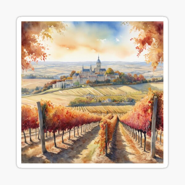 Item preview, Autumnal Vineyard with Historic Abbey with watercolour painting designed and sold by Jess-mustermann.