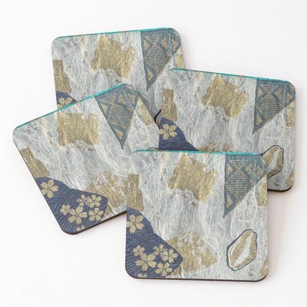 Item preview, Gold Flowers on Blue, White and Gold Background designed and sold by Connection and Healing Through Art.